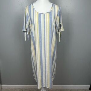 Chloe + Rene rayon linen blend striped tie sleeve shift dress, size medium.